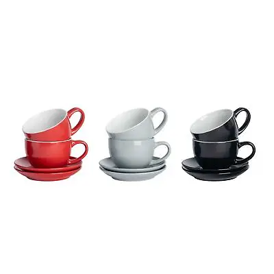 12pc Coloured Cappuccino Cup Saucer Set Porcelain Tea Coffee Cups 250ml • £24