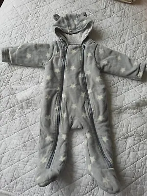 M&S Unisex Baby Snow Suit All In One Grey Stars Age 3-6 Months • £6