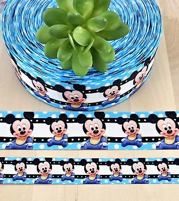 7/8 & 1.5 (1 YD) Baby Mickey Mouse Grosgrain Ribbon Disney Baby Shower Gift Wrap • $1.20