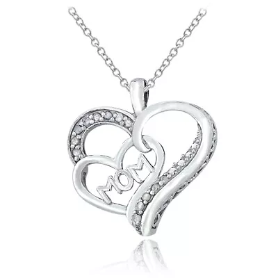 Sterling Silver 1/8ct Diamond MOM Double Heart Necklace • $25.99