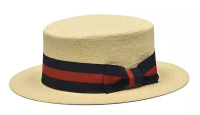 NEW Mens Bruno Capelo Dress Boater Skimmer Hat 100% Straw Natural Beige USA • $89.99