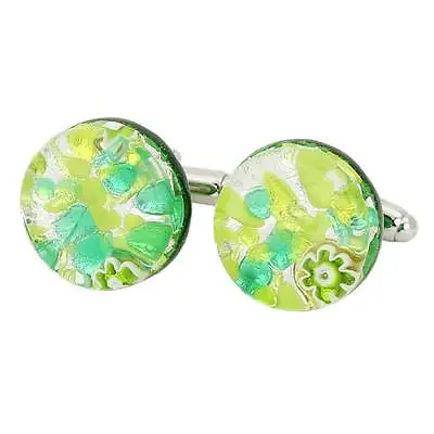 GlassOfVenice Murano Glass Venetian Classic Round Cufflinks - Green Silver • £38.88