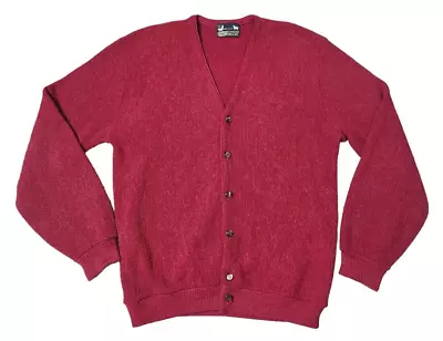 VTG Sears Mens L Alpaca Wool Cardigan Sweater Long Sleeve V-Neck Red • $59.99