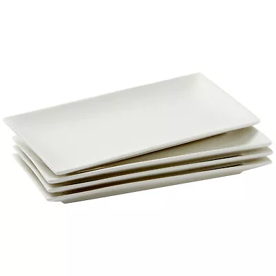 $25.99 • Buy White Ceramic Serving Platters, Set Of 4 Rectangular Appetizer Plates, 9.5 In
