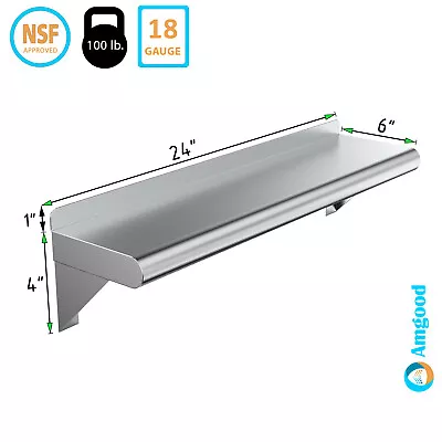 6  X 24  Metal Shelf | NSF Stainless Steel Wall Mount Floating Shelving  • $46.95