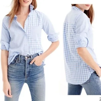 NWT J.Crew Blue Gingham Cocktail Plaid Button Down Boy Shirt Women Size 6 $70 • $36