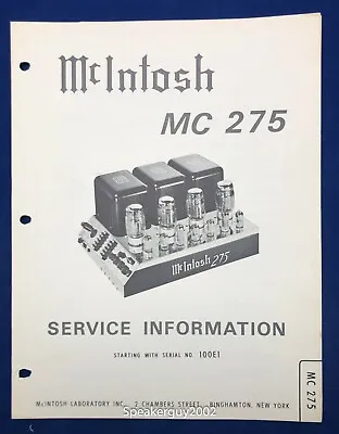 Original McIntosh MC275 / Service Information Manual -- #1 • $49.95