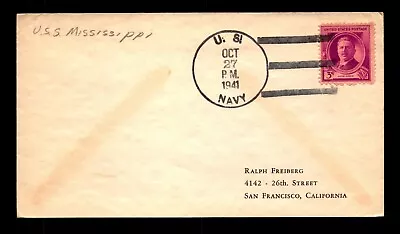 USS Mississippi 1941 Navy Day Cover - L16268 • $3.98