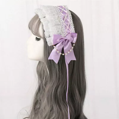 Lolita Girls Bowknot Lace Bonnet Style Headband Costume Headband 14 Colors • $19.79