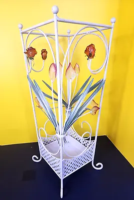 Vtg French Country Style Metal Tole Floral Wrought Iron Umbrella Stand 21  Tall • $134.99