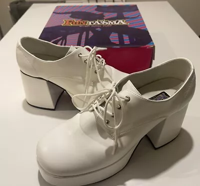 Funtasma Cosplay White Platform Shoe Acrylic Heel Size 10-11 Jazz-02 • £49.99