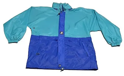 Vintage K Way Mens Medium Blue Colorblock Packable Full Zip Windbreaker Jacket • $29.99