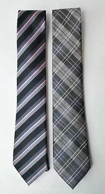 Lot Of 2 Republic Grey Pink Black White Plaid Stripe Textured Dress Ties P • $12.99