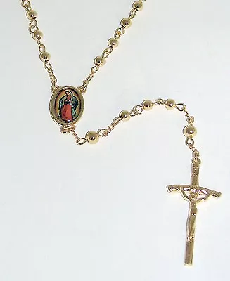 $19.99 • Buy Our Lady Of Guadalupe Rosary Neckace With Enamel Medal And Crucifix 14K GPE 