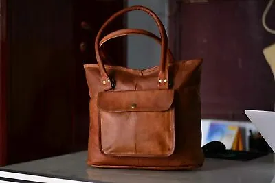 Handmade Vintage Brown Genuine Leather Shoulder Tote Handbag Satchel Bag Purse  • $64.83