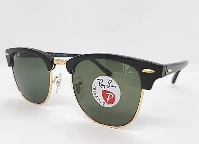NEW Ray-Ban Clubmaster Classic Sunglasses RB 3016 Polished Black On Gold W/Green • $99