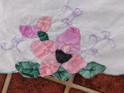 $14.99 • Buy Easter TABLECLOTH Vintage Cotton Applique Oval Floral Topper 38 X 42 