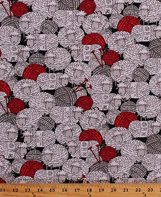 Sheep Knitting Yarn Skeins Balls Lambs Cotton Fabric Print By The Yard D766.50 • £11.09