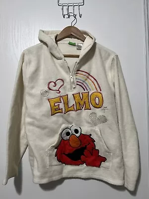 Womens Sesame Street Elmo Fleece Hoodie Pullover Sweatshirt Embroidered L • $14.62