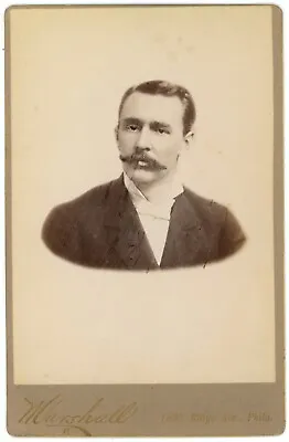 Antique Circa 1880s Cabinet Card Marshall Handsome Man Mustache Philadelphia PA • $12.99