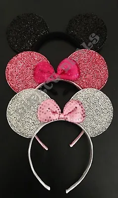3 Pcs Minnie Mickey Mouse Ears Headband Sparkly Black Pink Silver Party Favors • $7.95