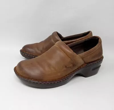 BOC Born Concept Women 8.5M Shoes Slip On Comfort Clogs Brown Leather Wedge  • $14.01