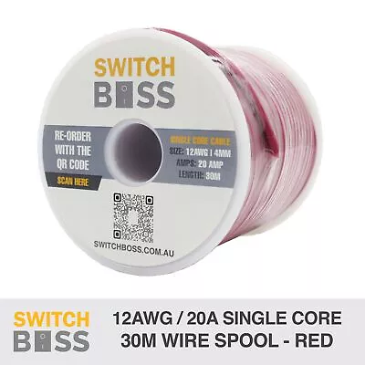 RED 12 AWG 20A Single Core Wire Cable Spool 12v 24v Automotive Marine Van 30m • $49.90