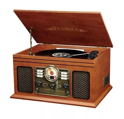 VICTROLA Quincy 6-in-1 Music Center VTA-200B GH Bluetooth Record Player Mahogany • $79.50