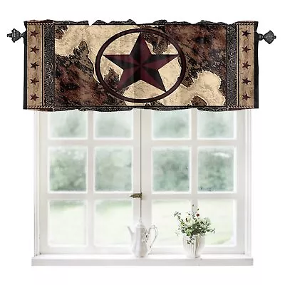 Vintage Style Valance Western Texas Star On Wood Panel Rustic Window Curtain ... • $29.03