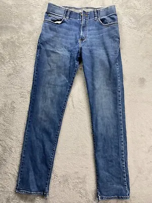 Lee Jeans Mens 34x34 Straight Taper Blue Denim Stretch Elastic Waist Comfort • $9