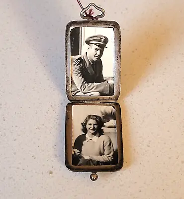 Silver Photo Locket Case Dual Vintage Photos Hinged Necklace Antique • $79.95