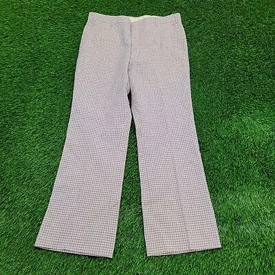 Vintage 70s Disco Flared Bootcut Pants 34x29 Gingham Checkered Beige TALON USA • $48.67