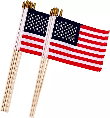 12 Pcs 4X6 Inch American Flags On Sticks Mini Handheld US Flags Stick With Soli • $7.23
