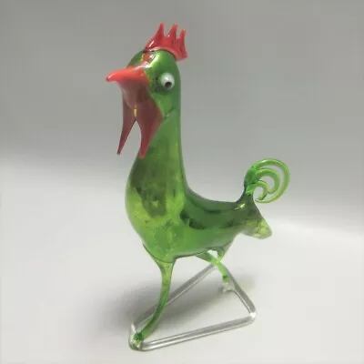 Vintage Rooster Figurine Blown Glass Green Chicken 5  • $10