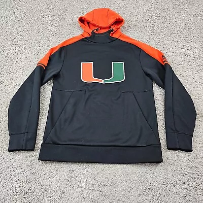 Miami Hurricanes Hoodie Mens Small S Black Orange Sweatshirt Adidas Climawarm • $14.49