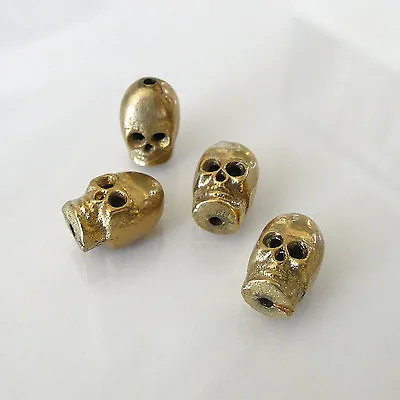 2 Solid Brass Skull Beads - Steampunk Goth Rock And Roll • $4.25