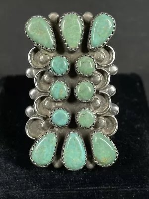 Vintage Lg Turquoise Ring With Round And Pear Shaped Stones Size 7.5 • $199.99