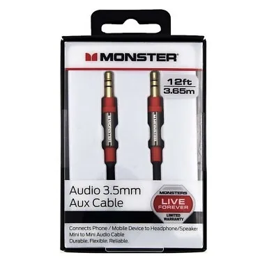 Monster 12-FT | 3.6 M AUDIO 3.5 MM AUX CABLE Gold Contacts HD Audio Phone Tablet • $14.99