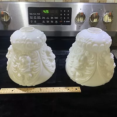 Two Large STUNNING CHERUB Angel Antique Vintage Milk Glass Lamp Shades-Globes. • $30