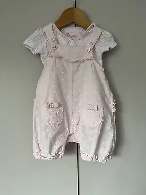 Baby Clothes Romper Age 6-9 Months Bib Short Dungarees & Top Outfit Pink TU Cute • £4