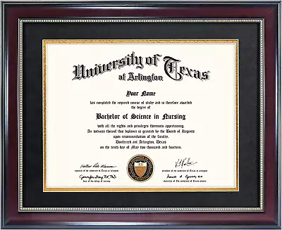 Mahogany Certificate Document Diploma Frame With Black Over Gold Mat For 8.5 X 1 • $40.99