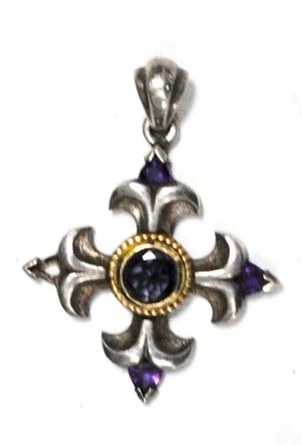 $49.99 • Buy Sterling Silver 18k Cowen Purple Amethyst Maltese Cross Pendant 40x30mm