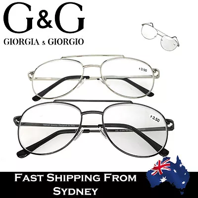 G&G Mens Aviator Style Reading Glasses Spring Loaded Gun Silver +1.0~ +3.5 • $19.99