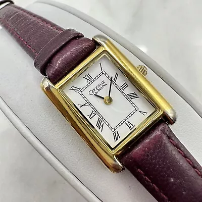 Ladies Caravelle By Bulova Tank Style  White Dial Red Leather New Battery • $35.99