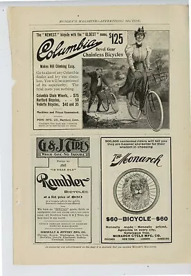 1898 Columbia Rambler Monarch Bicycle Ads On Same Pg. REV Dietz Bike Lamp • $17.76