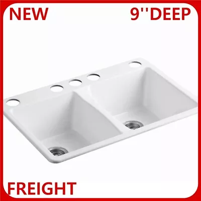 KOHLER Deerfield Cast Iron 5-Hole Double Bowl Kitchen Sink • $489.99