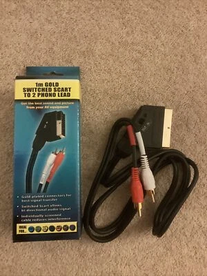 £3 • Buy 1m Gold Switched Scart To 2  Phono Lead BRAND NEW