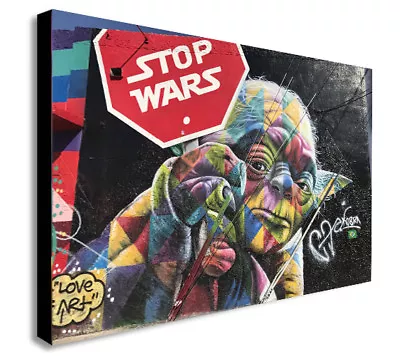 YODA - STOP WARS GRAFFITI BANKSY STYLE Canvas Wall Art Print. Various Sizes • £58.99