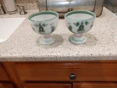 (2) Rare MA Hadley Pedestal Chalice Wine Glasses Goblet Pear & Grapes 4.75” • $90