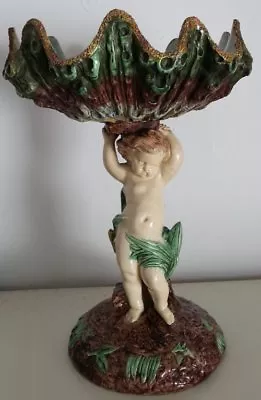 Pretty/Old Majolica French Palissy Ware Compote: Putti Supporting Shell RARE • £963.24